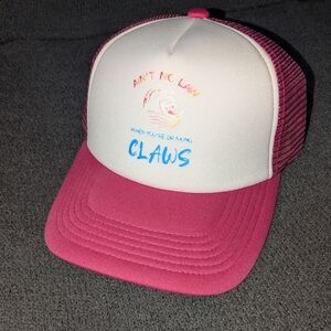 NWOT Pink and White "Ain't No Law When You're Drinking Claws" Trucker Hat